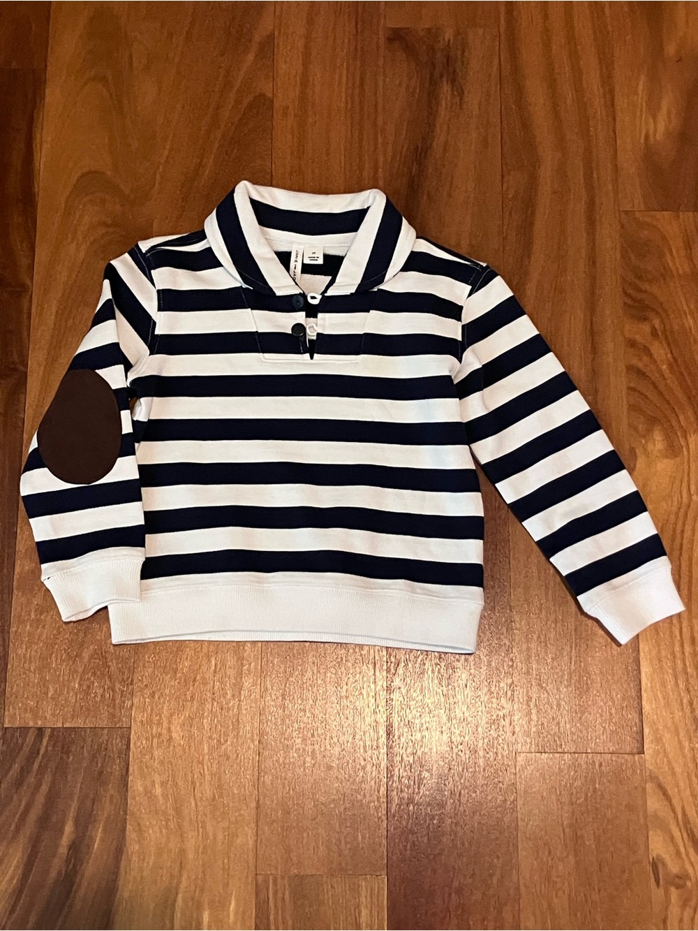 Janie and Jack Navy & White Striped Polo Pullover with Brown Elbow Patch